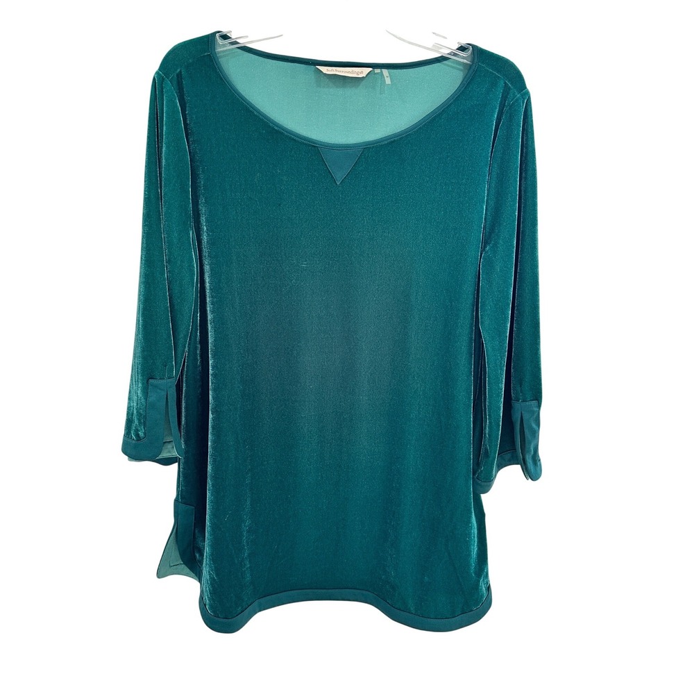 Soft Surroundings Teal Green Velvet Tunic‎ Top 3/4 Sleeve Medium Holiday Stretch